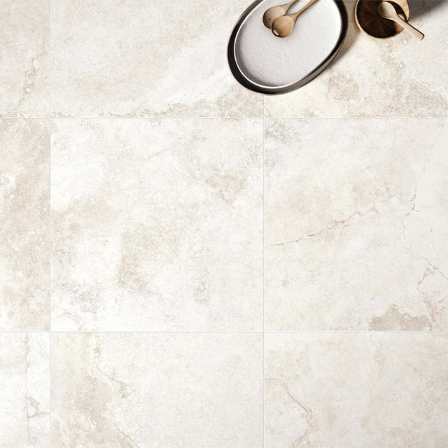 White Classico Travertine Italian Porcelain Tile 600x600x9mm  | The Blue Space