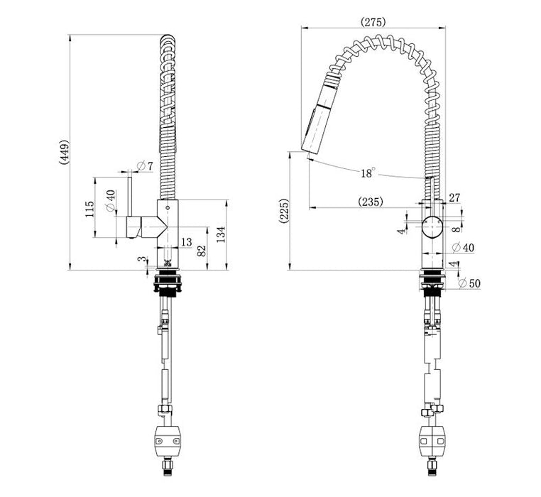 Technical Drawing: Star Mini Spring Pull Out Kitchen Mixer Gun Metal