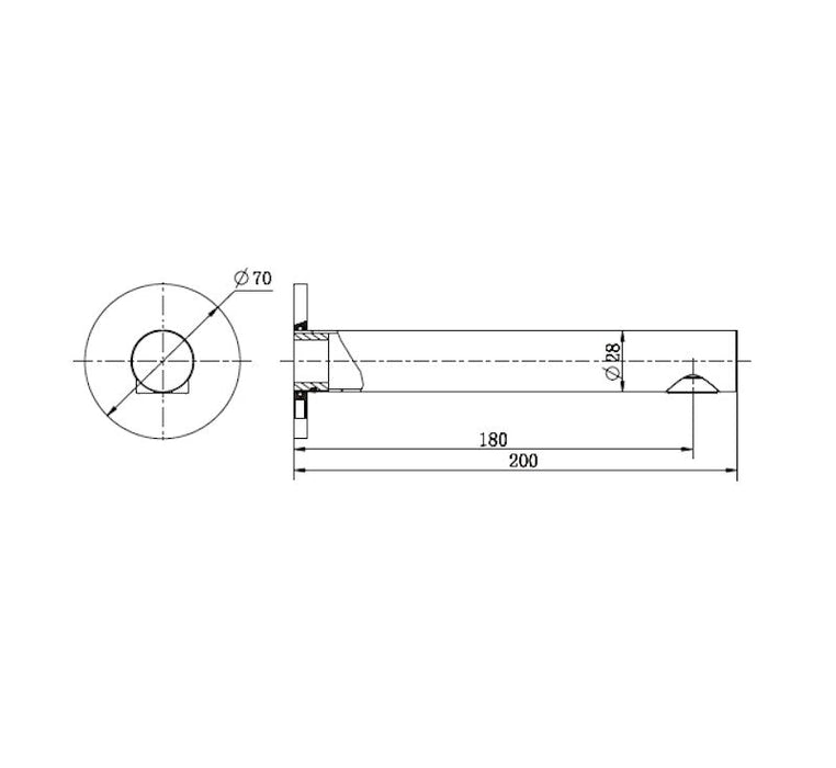 Technical Drawing: Star Bath Spout 200mm PVD Brushed Nickel
