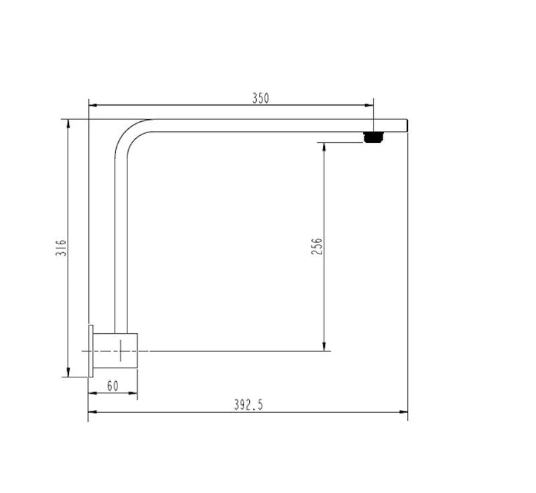 Technical Drawing: Chao High Rise Shower Arm Square 350mm Black