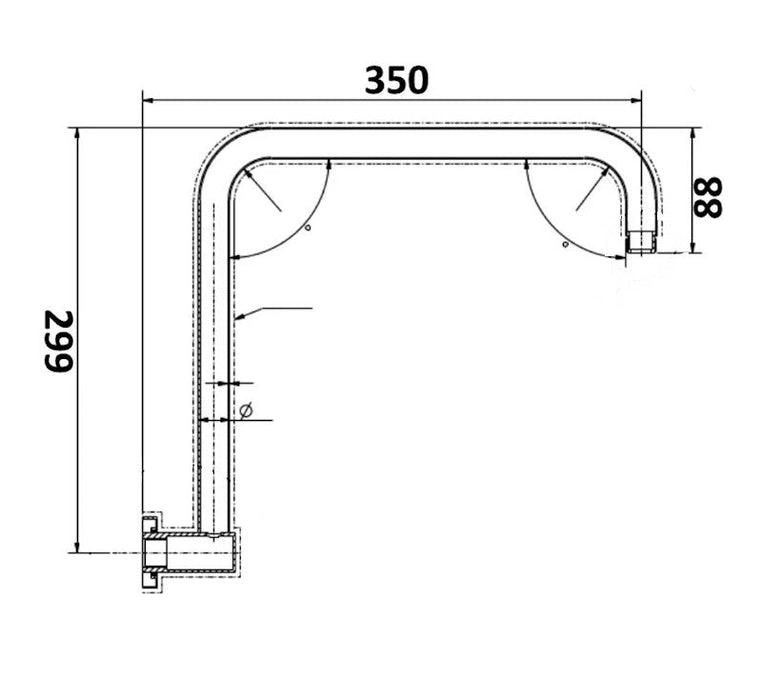 Technical Drawing: Star High Rise Shower Arm Round 350mm Brushed Nickel