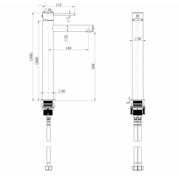 Technical Drawing: Star Mini High Rise Basin Mixer Gun Metal