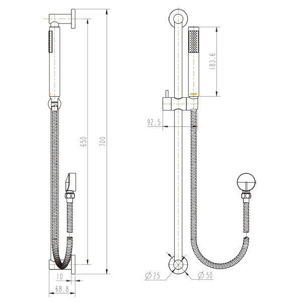 Technical Drawing: Star Hand Shower On Rail Chrome