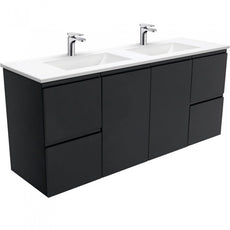 Fienza Vanessa Fingerpull Wall Hung Vanity Matte Black 1500mm single bowl- The Blue Space