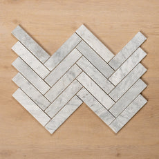 Cottesloe Carrara White Herringbone Honed Marble Mosaic Tile 35x150mm Double - The Blue Space