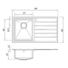 Technical Drawing: Oliveri Apollo single bowl sink with drainer 1TH RH Drainer