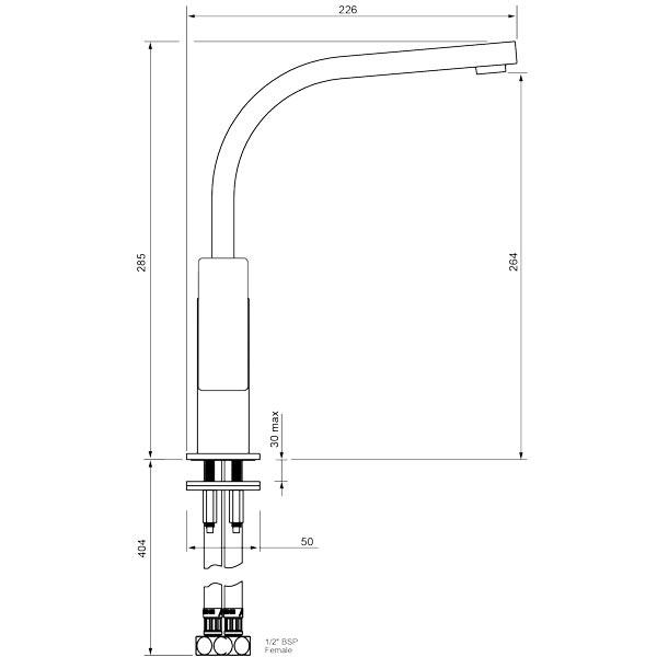 Methven Blaze Sink Mixer Technical Drawing